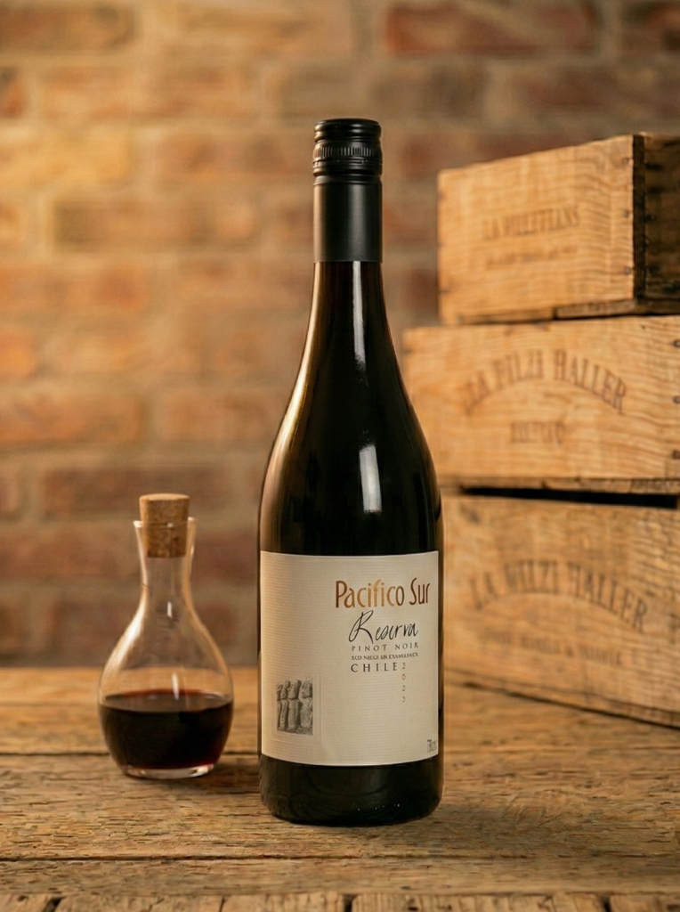 Redhill Surrey pinot noir wine bottle used during Wine Night In private wine tasting at home with tasting setup.