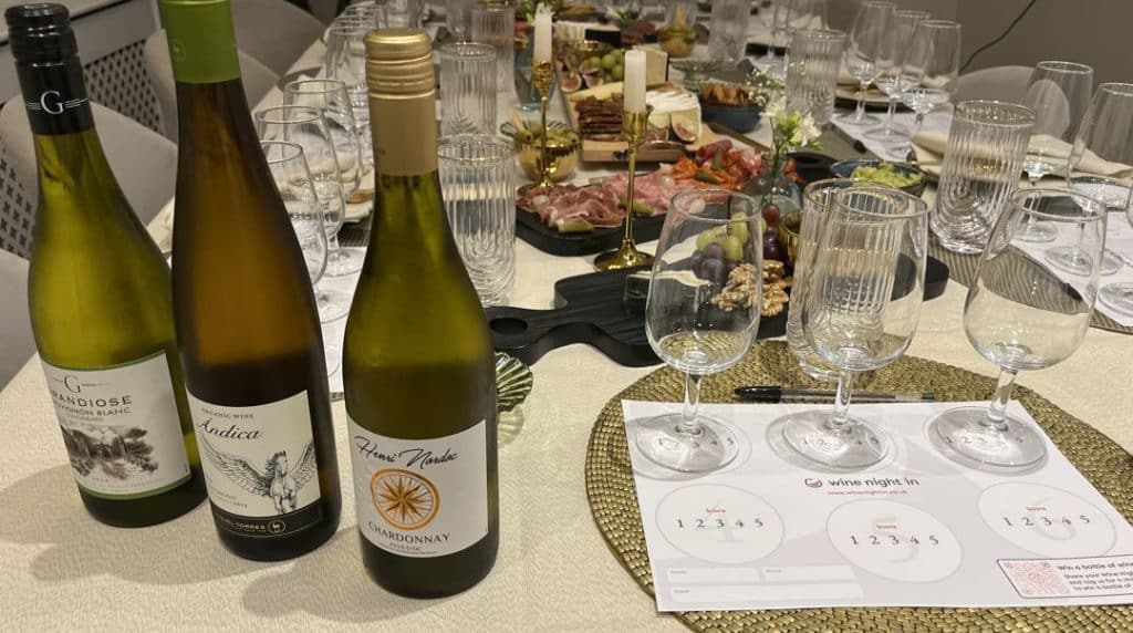 Engagement wine tasting at home in Chelmsford, Essex with sparkling wine and friends