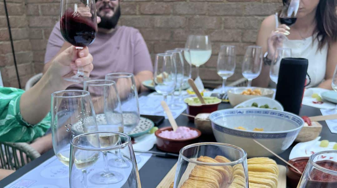 Birthday wine tasting at home in Twickenham with friends enjoying guided wine tasting games