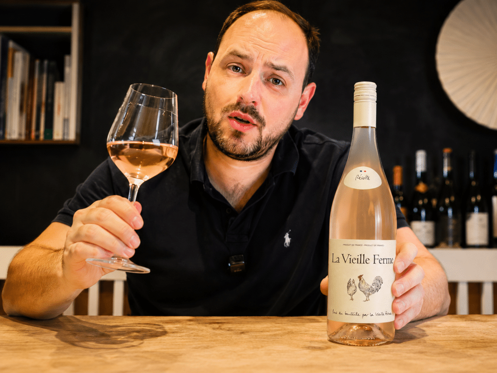 Jonny reviewing La Vieille Ferme Rosé, better known as chicken wine